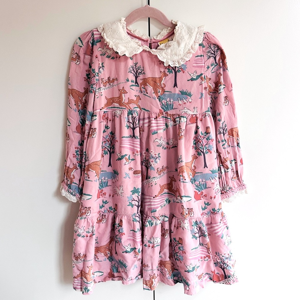 Mini Boden woodland scene tiered dress